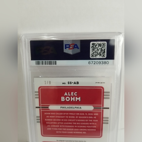 2021 Alec Bohm RC Donruss Optic Signature Series Pandora Purple 1/8 -PSA 8 NM-MT - Picture 3 of 3